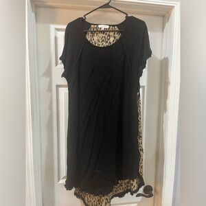 Umgee Black High Low Dress with Leopard Print- Size XL